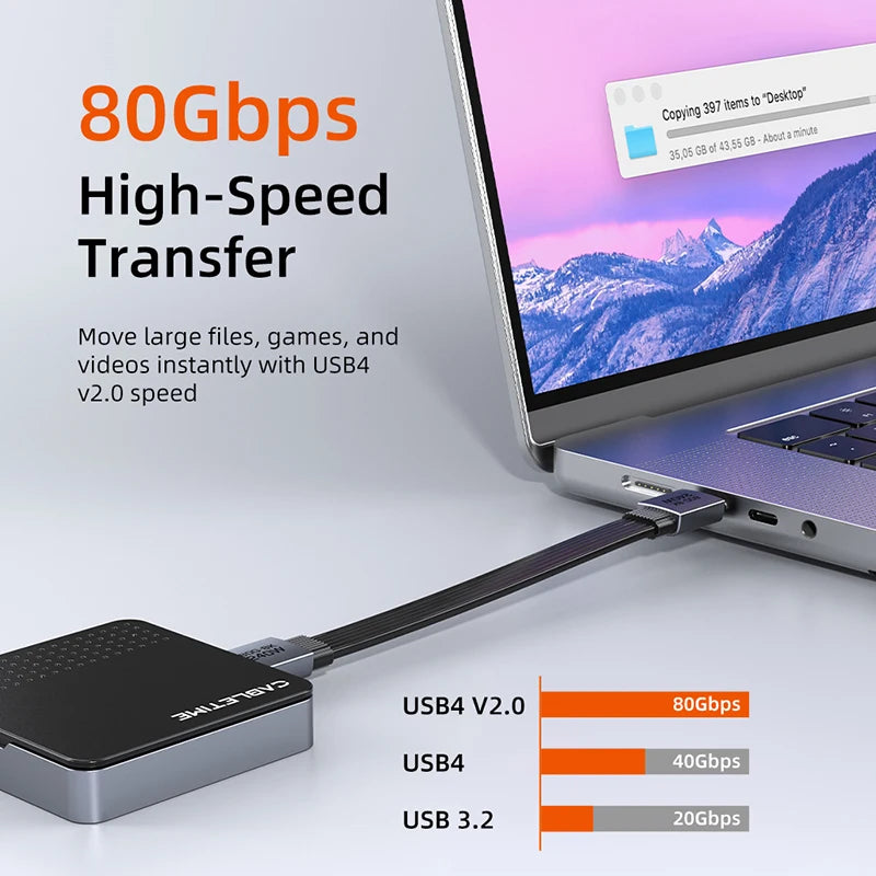 CABLETIME Portable Keychain USB4 Cable with 80Gbps Data & 8K60Hz