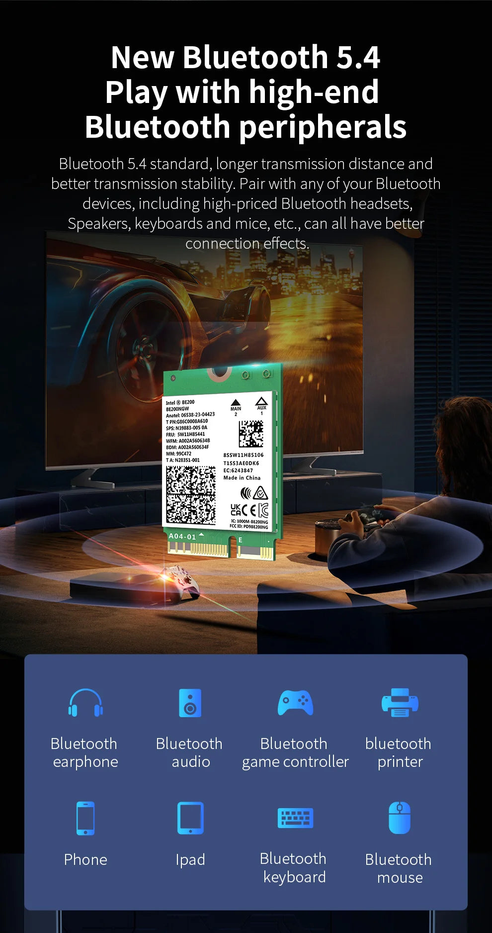 Comfast WIFI 7 BE200 8774Mbps Bluetooth 5.4 M.2 Tri-Band WiFi Card