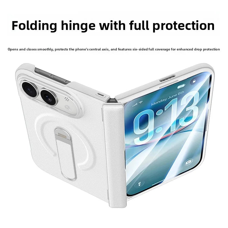 Hinge Protection Kickstand Case with MagSafe Metal Holder for iPhone Duo