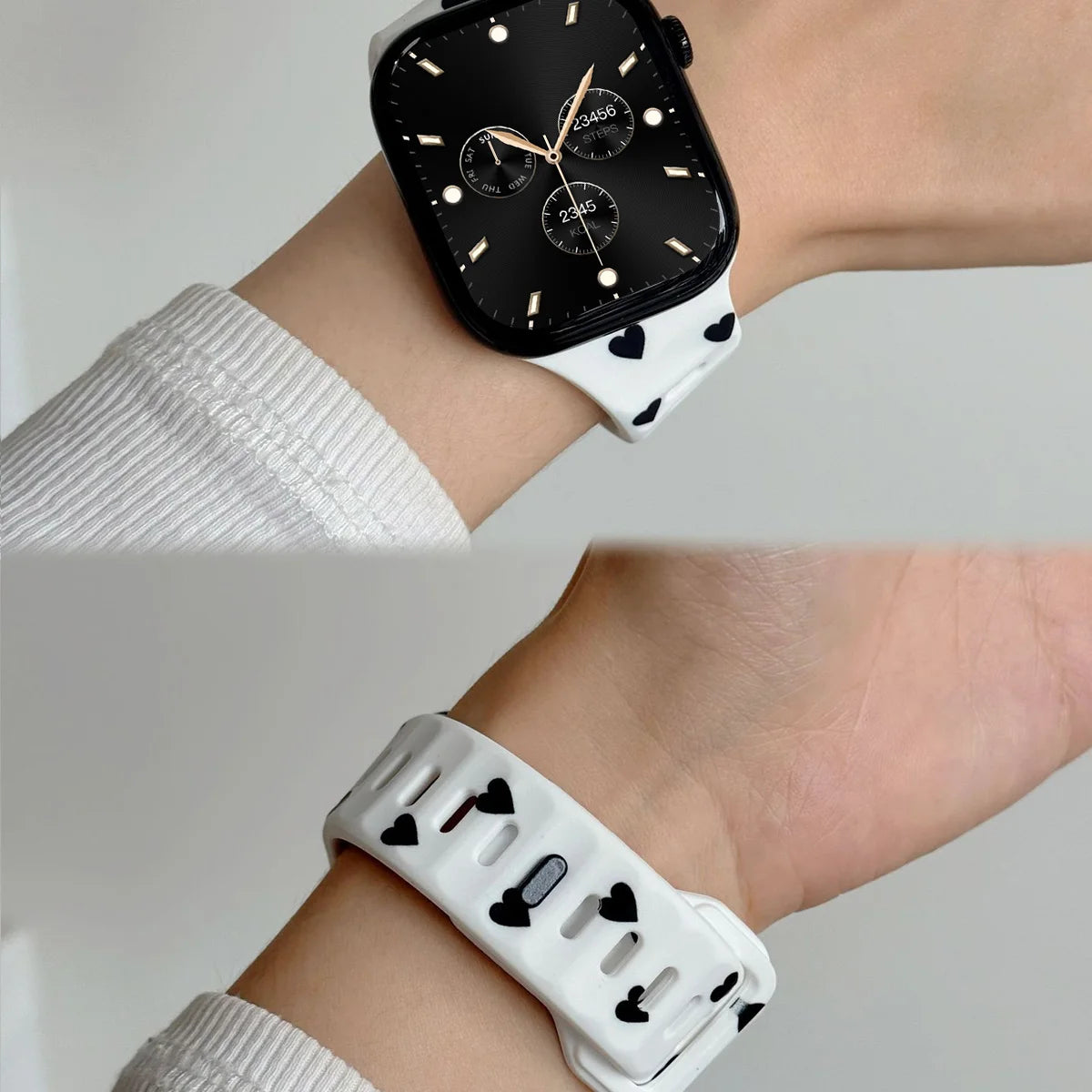 Wide Contoured Silicone Band with Heart Pattern for Apple Watch