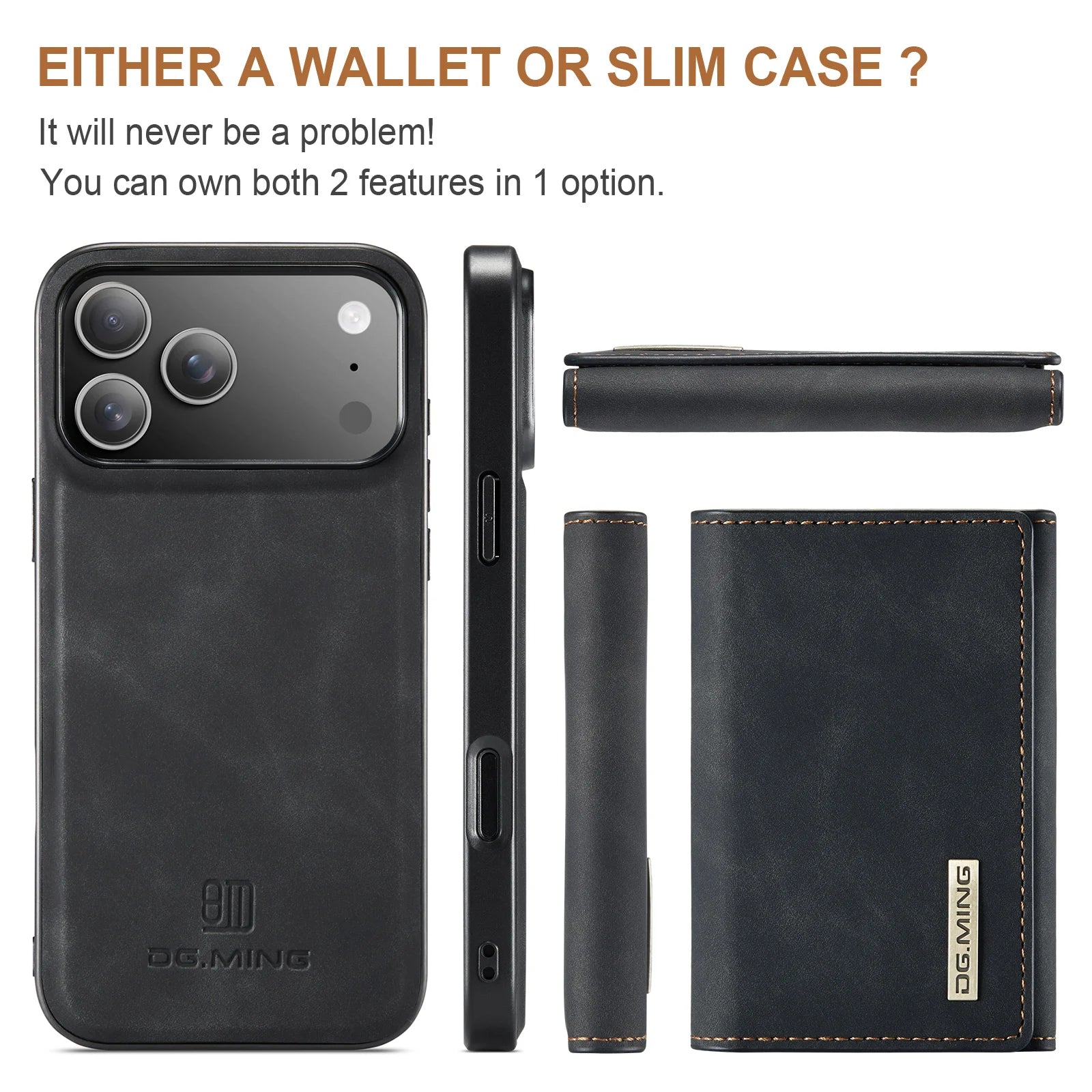 Luxury 2-in-1 Detachable Magnetic Leather Wallet Cover with Card Slots for iPhone 17 Series