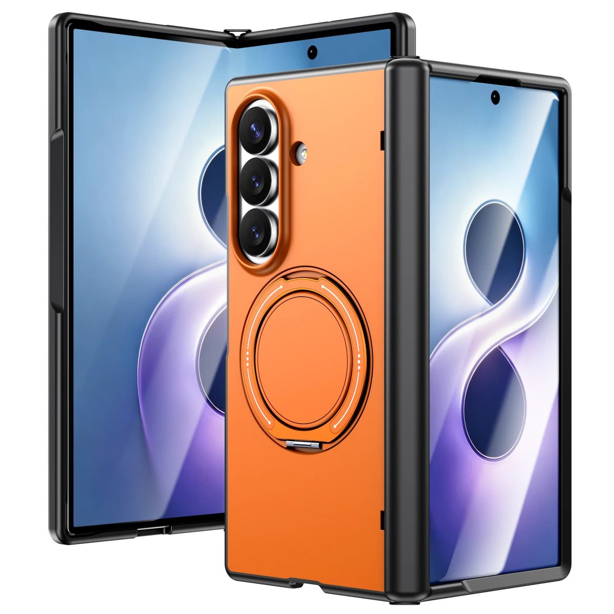 Shockproof TPU and Polycarbonate Case with 360° Rotating Magnetic Ring Stand for Samsung Galaxy Z Fold 7