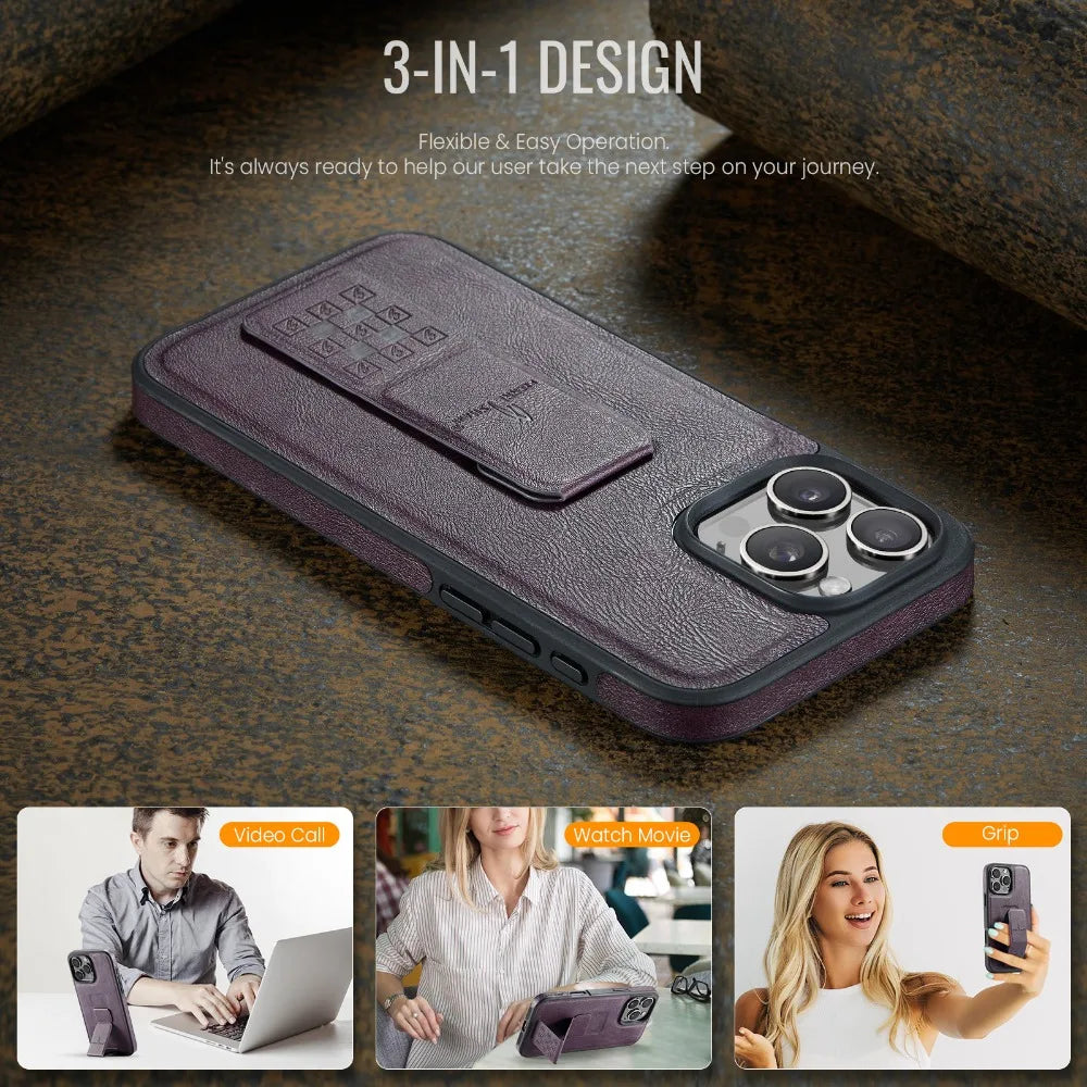 PU Leather Magnetic Wrist Strap Holder with Stand for iPhone 16 Series