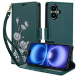 Premium Leather Flip Case with Card Slots & Wrist Strap for iPhone 16 Series