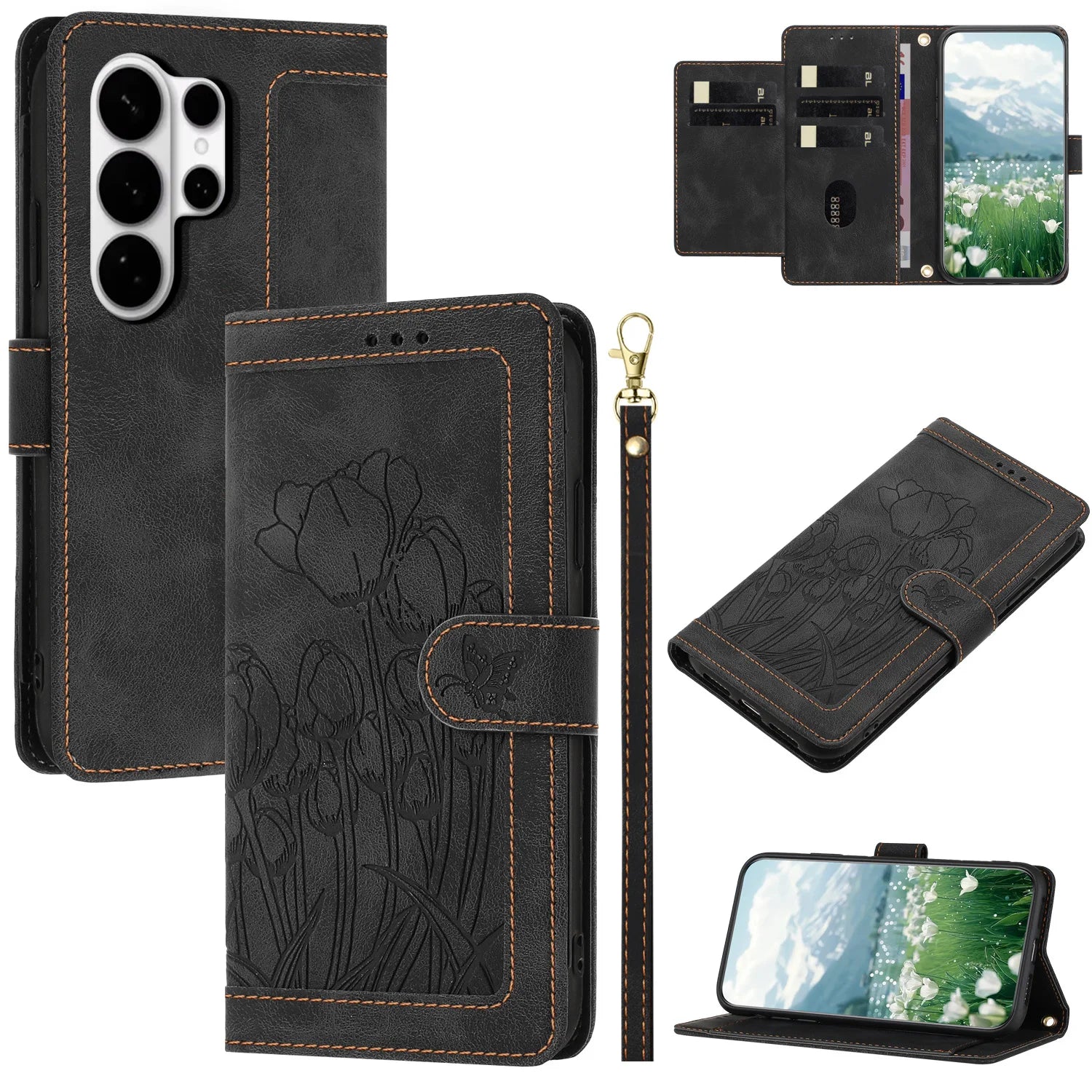 Leather Tulip Wallet Phone Case with Card Slots for Samsung Galaxy S26 Series