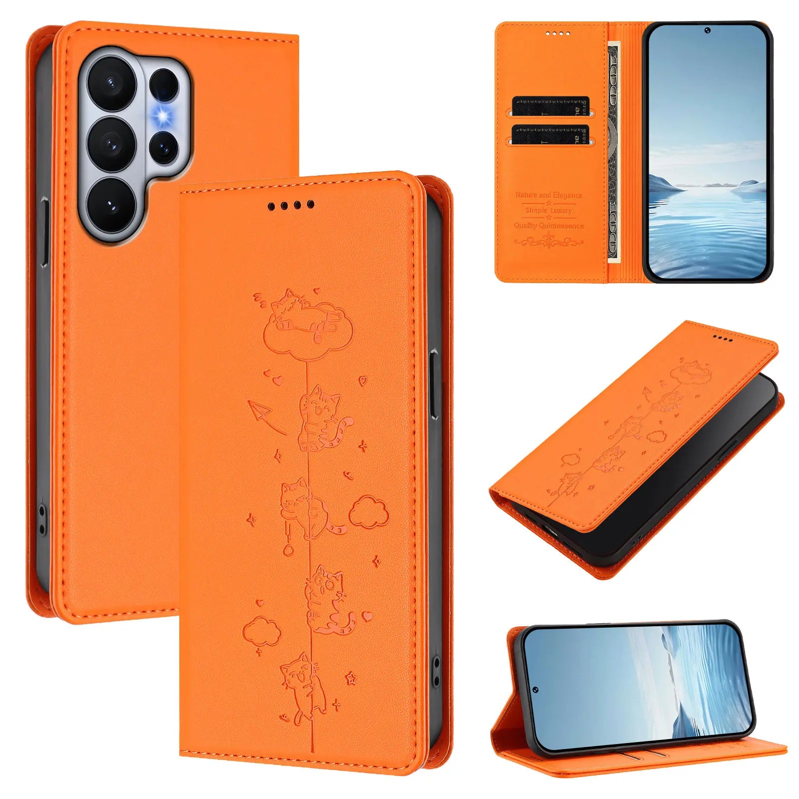 Cute Cat Embossed Leather Wallet Case for Samsung Galaxy S26 Series