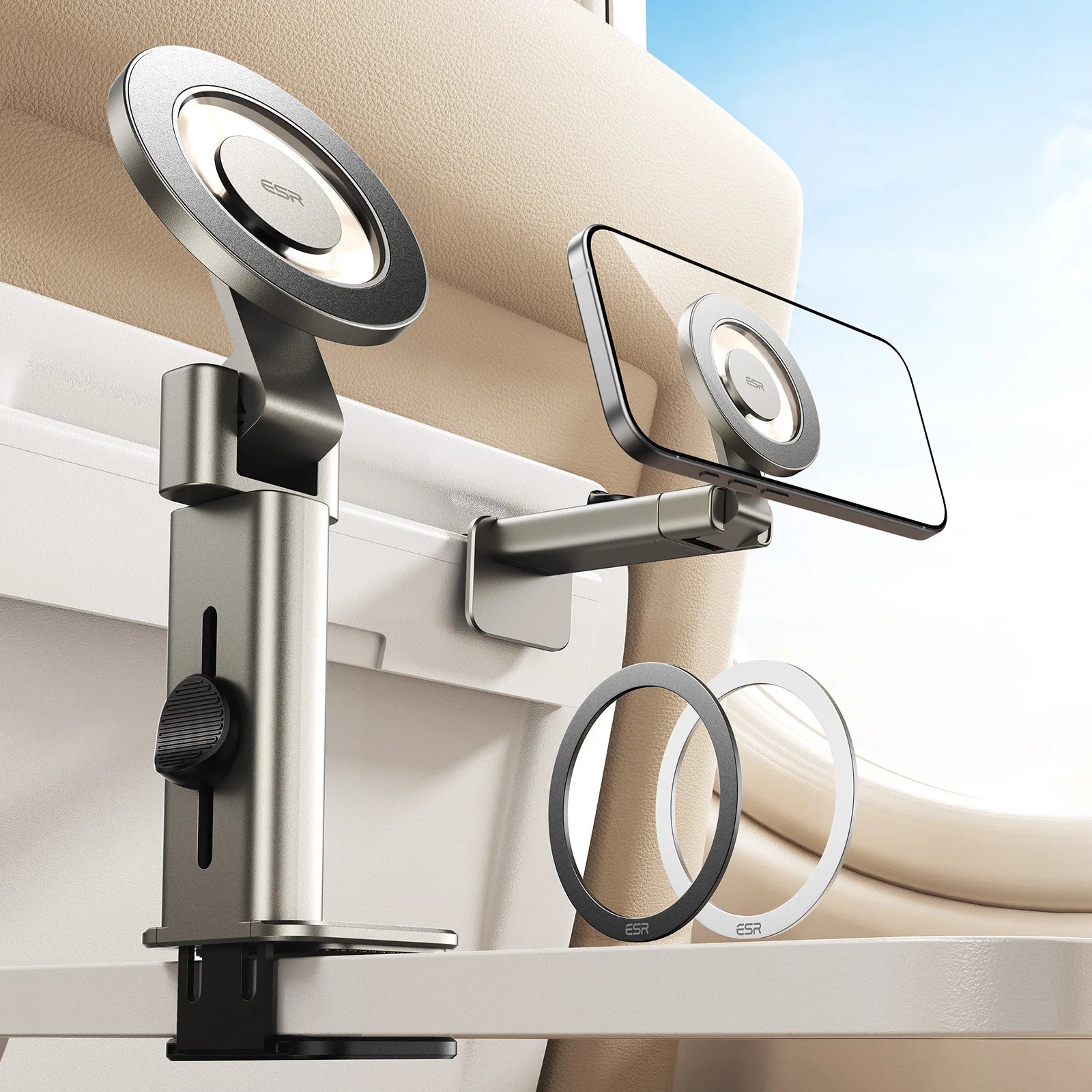 Magnetic Plane Phone Mount with Metal Ring