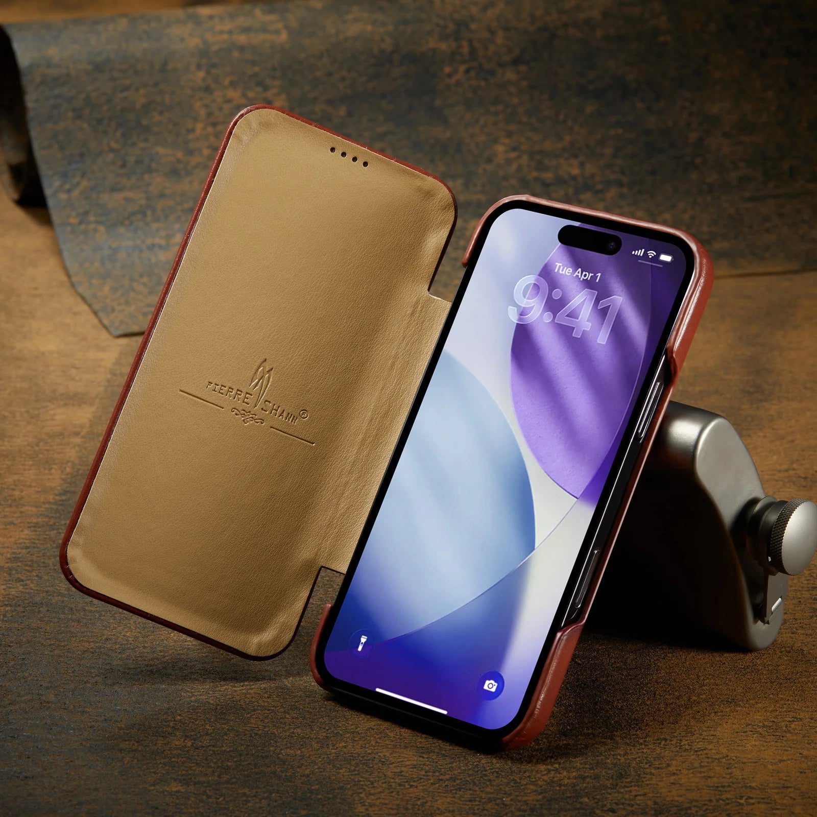 Premium Natural Cowhide Leather Flip Case for iPhone 17 Series