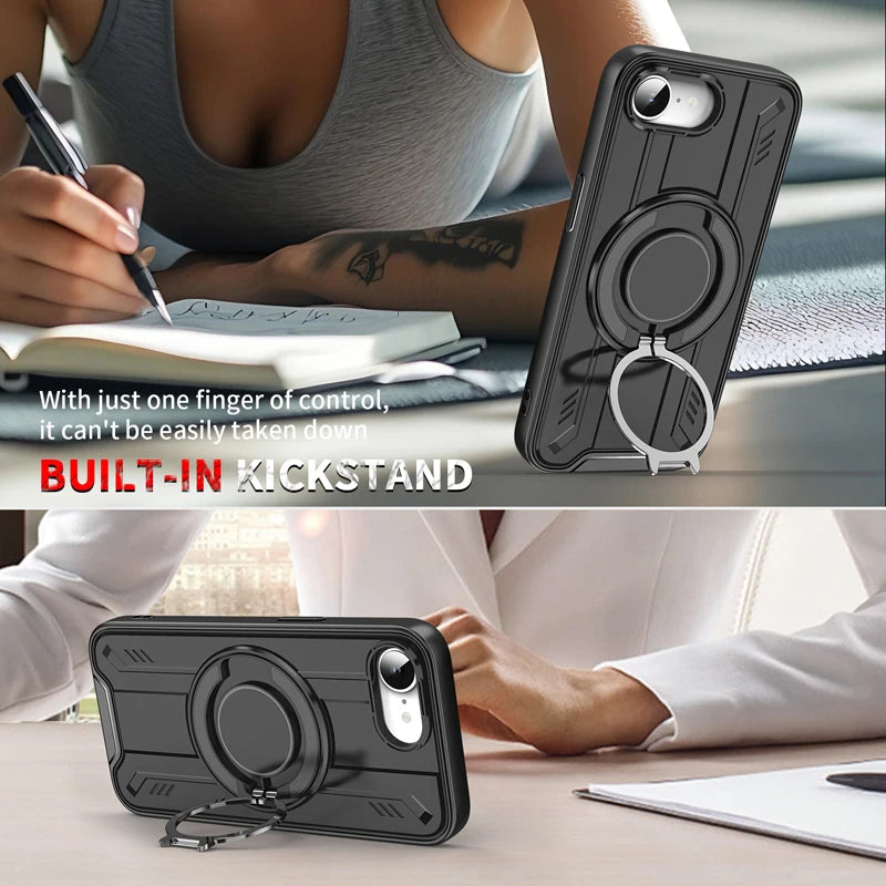 Shockproof Magnetic Hybrid Phone Case with Rotating Ring Bracket for iPhone 16e