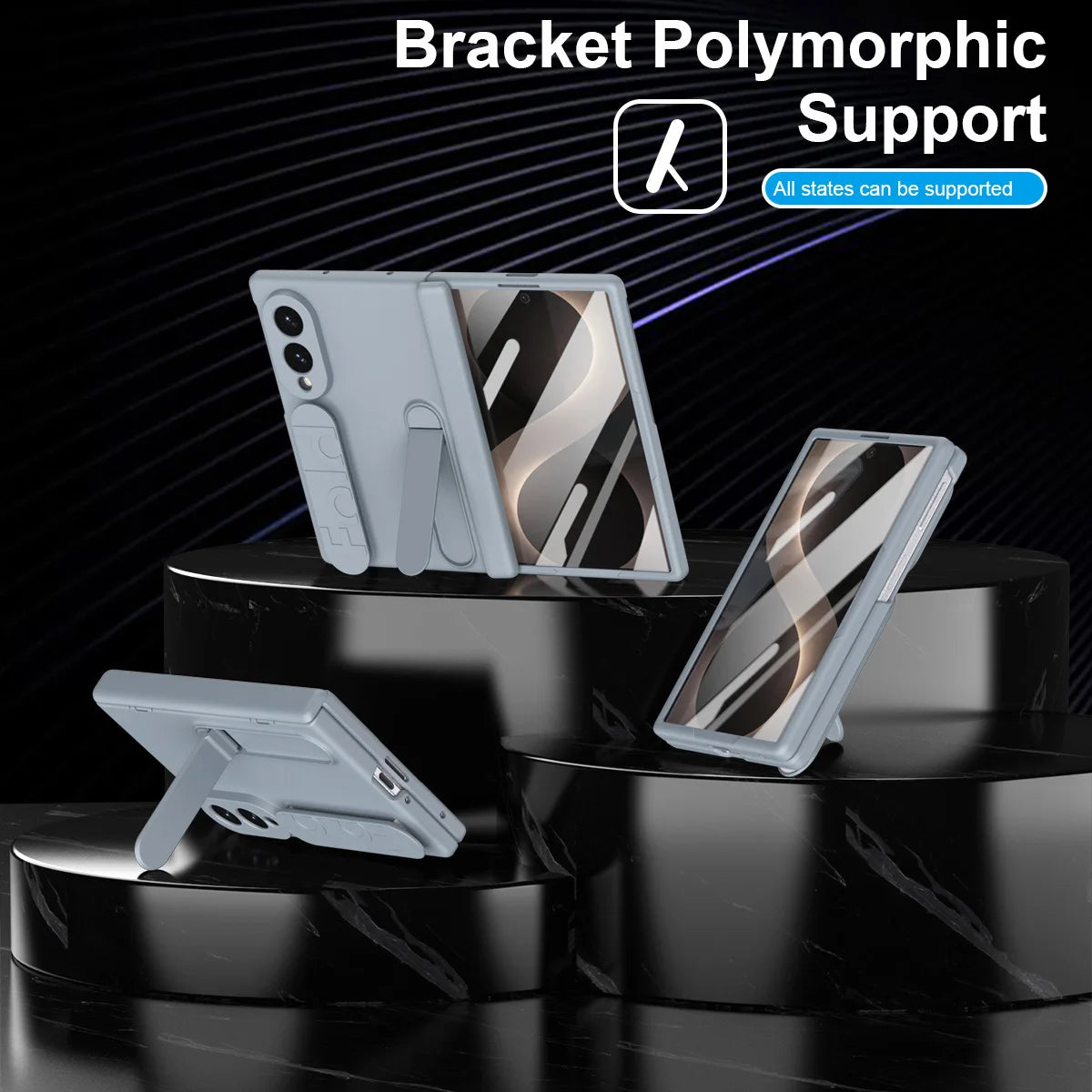 Silicone Wristband Stand Case with Tempered Glass Back for Samsung Galaxy Z Fold 8