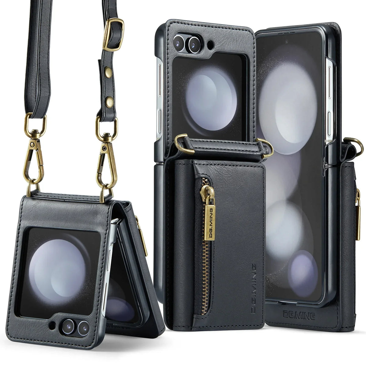 Crossbody Leather Wallet Case with Card Slot & Zipper for Samsung Galaxy Z Flip 6