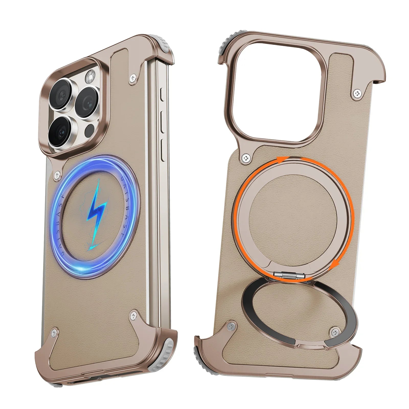 Luxury Slim Leather Case with 360° Magnetic Ring Stand for iPhone 16 Pro & iPhone 16 Pro Max