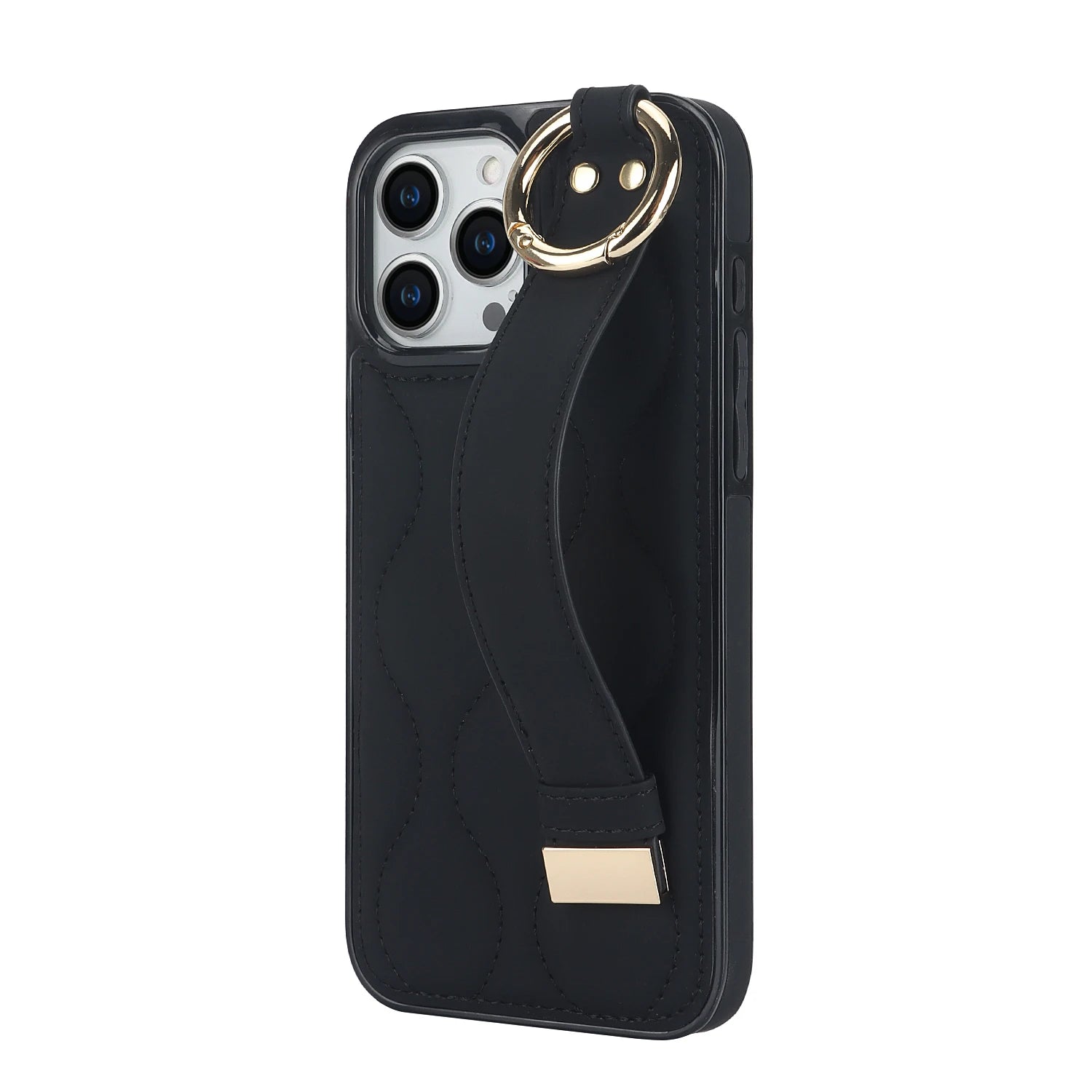 Shockproof Leather Phone Case with Wrist Strap & Ring for iPhone 15 Series