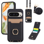 Lychee Grain Leather Lanyard Case with Card Holder and Ring for Google Pixel 9 Series
