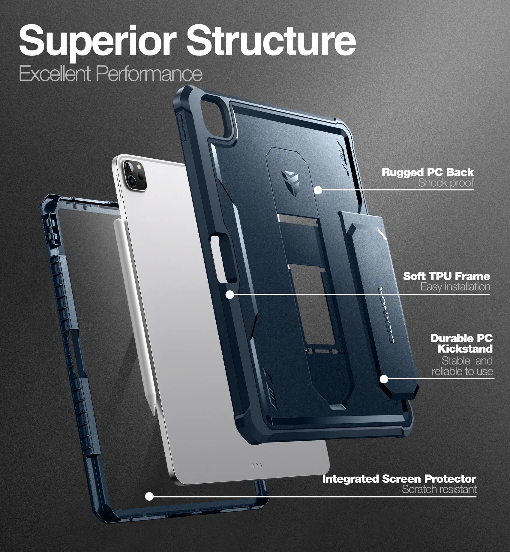 iPad Pro 12.9" Heavy Duty Shockproof Full Body Protective Case with Built-in Screen Protector