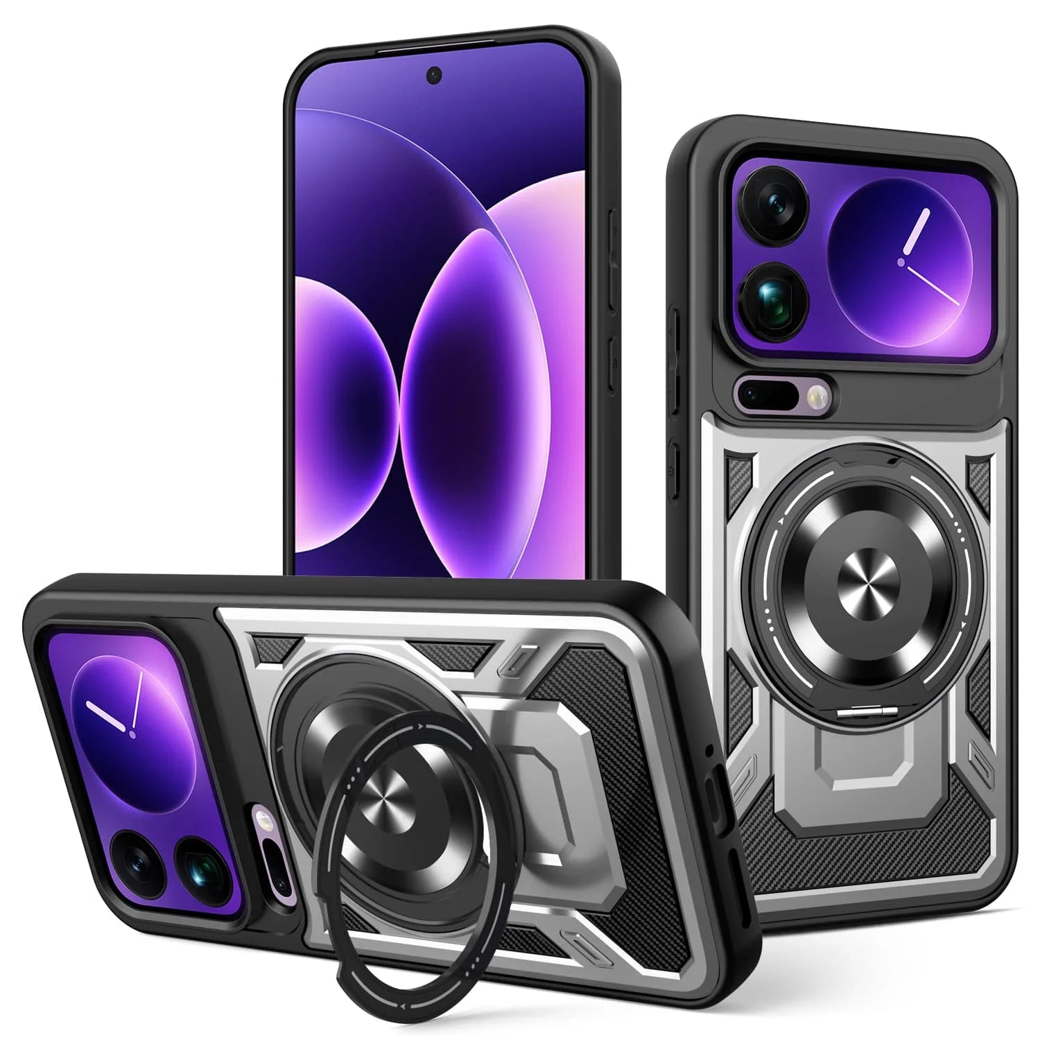 Xiaomi 17 Series Magnetic Armor Case with 360° Rotating Stand Bracket