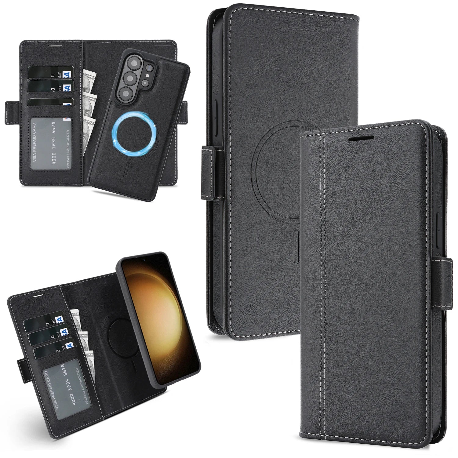 PU Leather Detachable 2-In-1 Flip Wallet Case with Magnetic Alignment Ring for Samsung Galaxy S26 Series