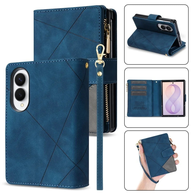 Embossed Leather 9-Card Wallet Case with Detachable Wrist Strap for Samsung Galaxy Z Fold 8