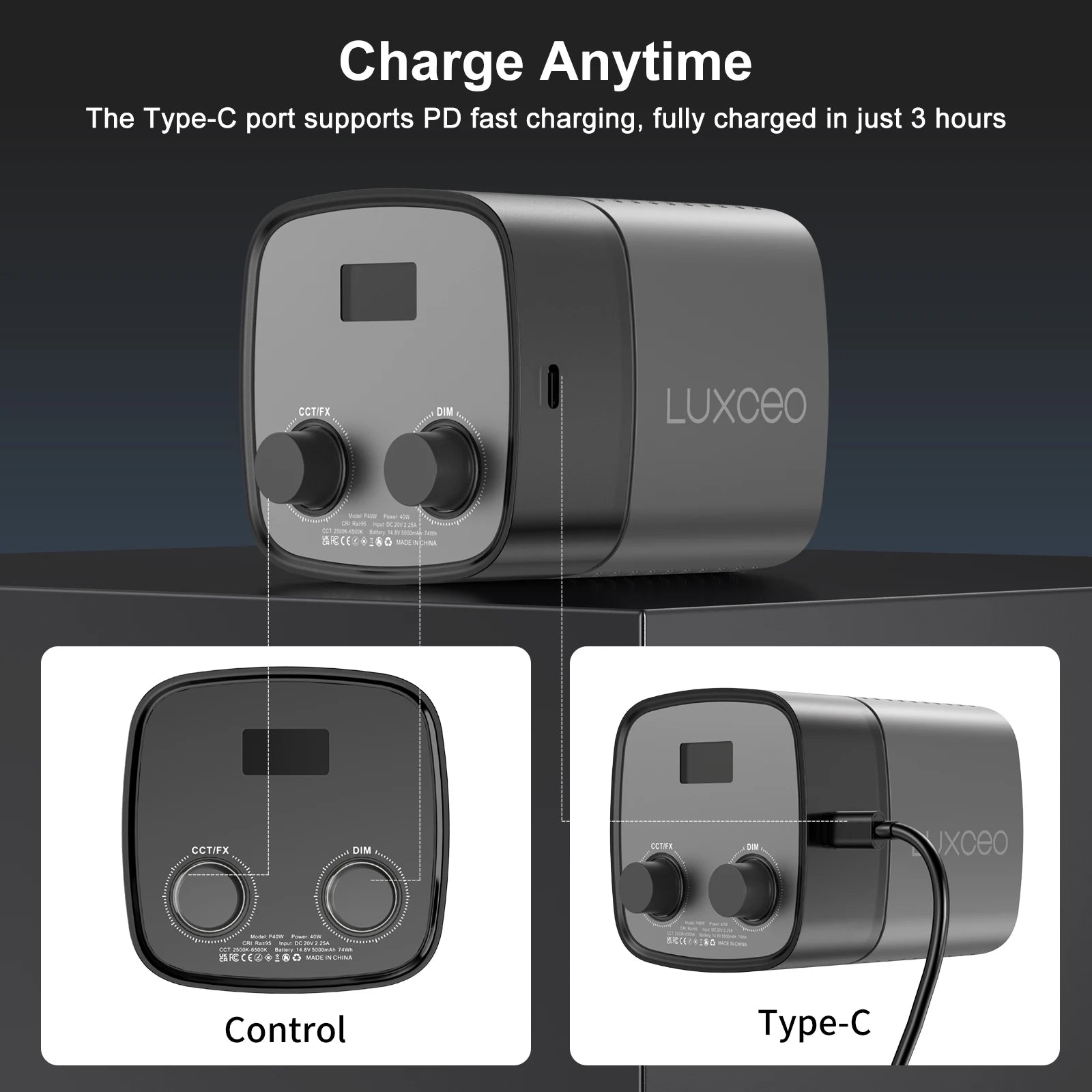 LUXCEO P40W Bi-Color COB Video Light with Bowens Mount