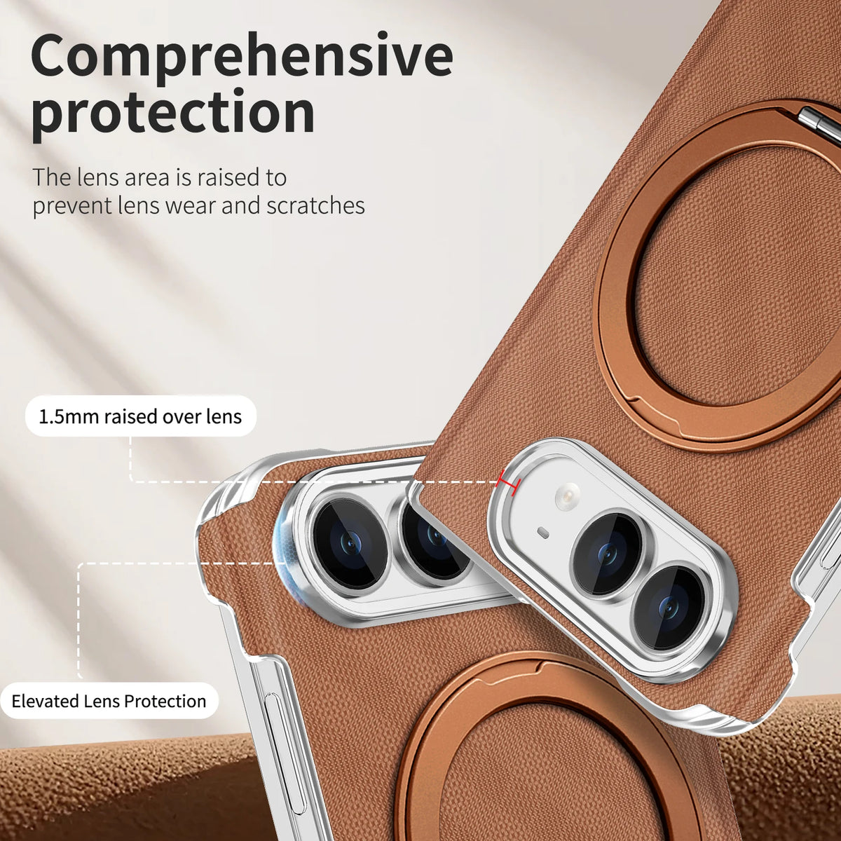 Textured Leather MagSafe Case with 360° Rotating Ring Stand for iPhone Duo