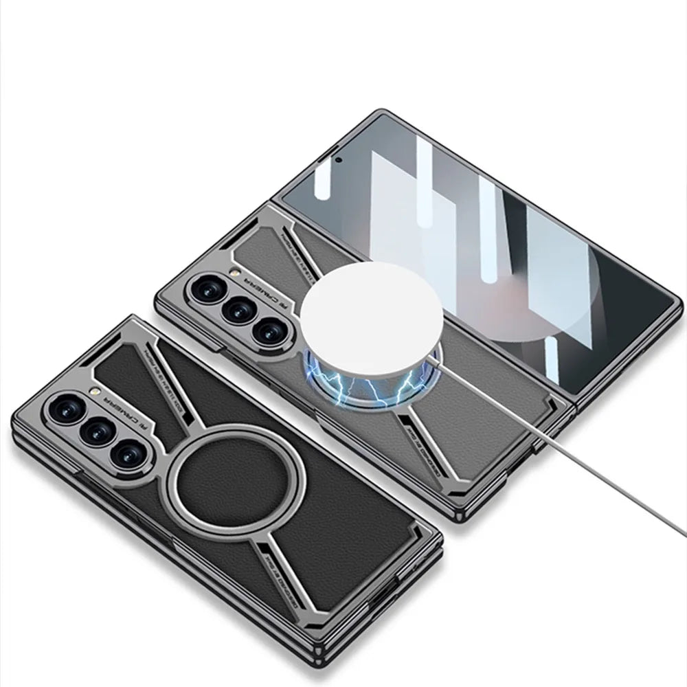 Premium Electroplated Leather Magnetic Case for Samsung Galaxy Z Fold 6
