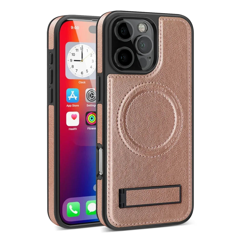 Stylish MagSafe Leather Case with Stand for iPhone 16 Series
