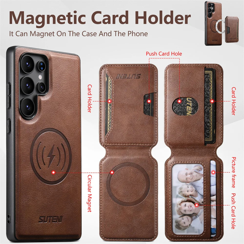 Magnetic Leather Case with Detachable Card Holder for Samsung Galaxy S25 Ultra