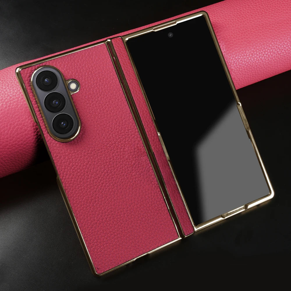 Genuine Leather Case with Raised Camera Protection Ring for Samsung Galaxy Z Fold 7