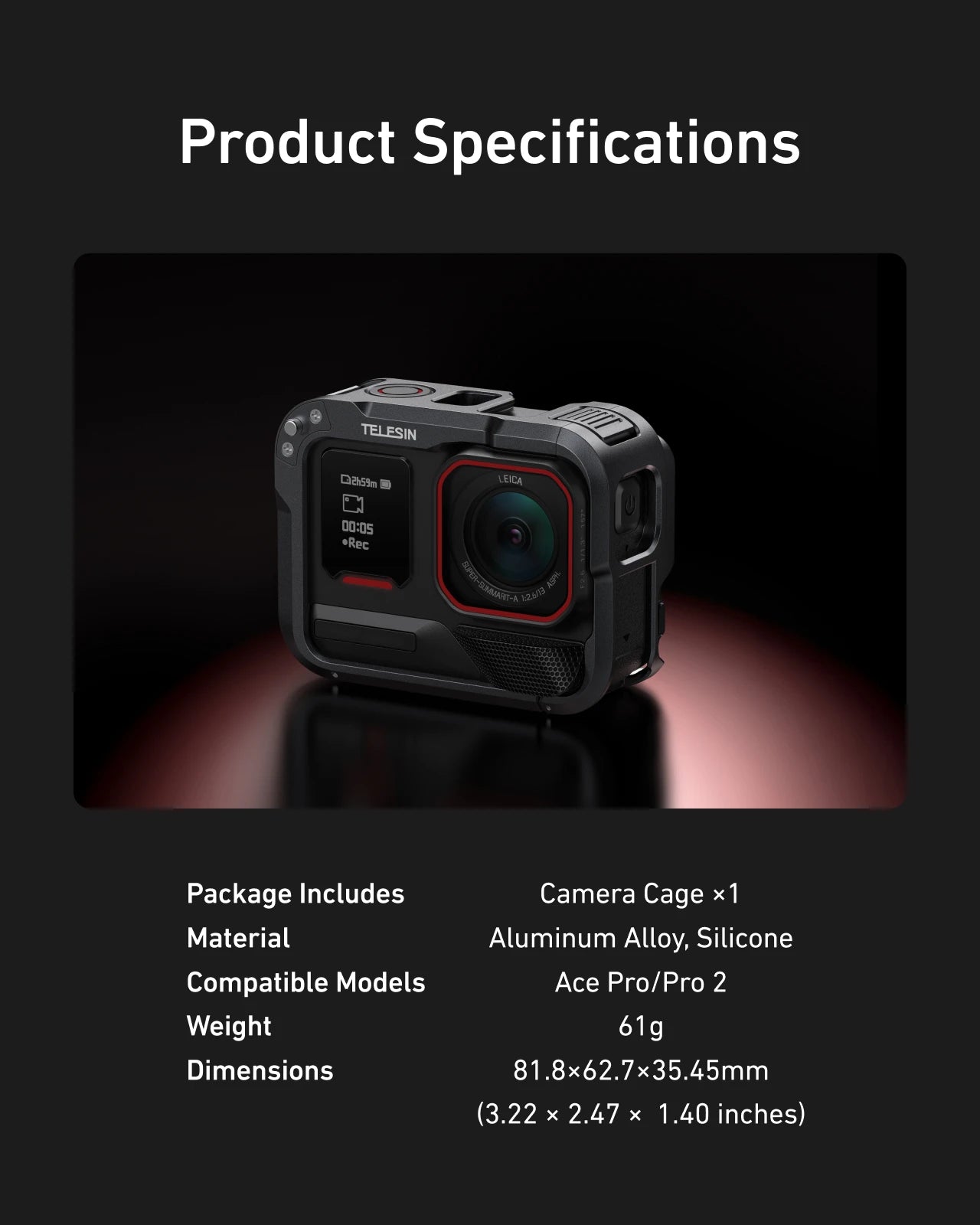 TELESIN Aluminum Frame Protective Cage for Insta360 Ace Pro 2