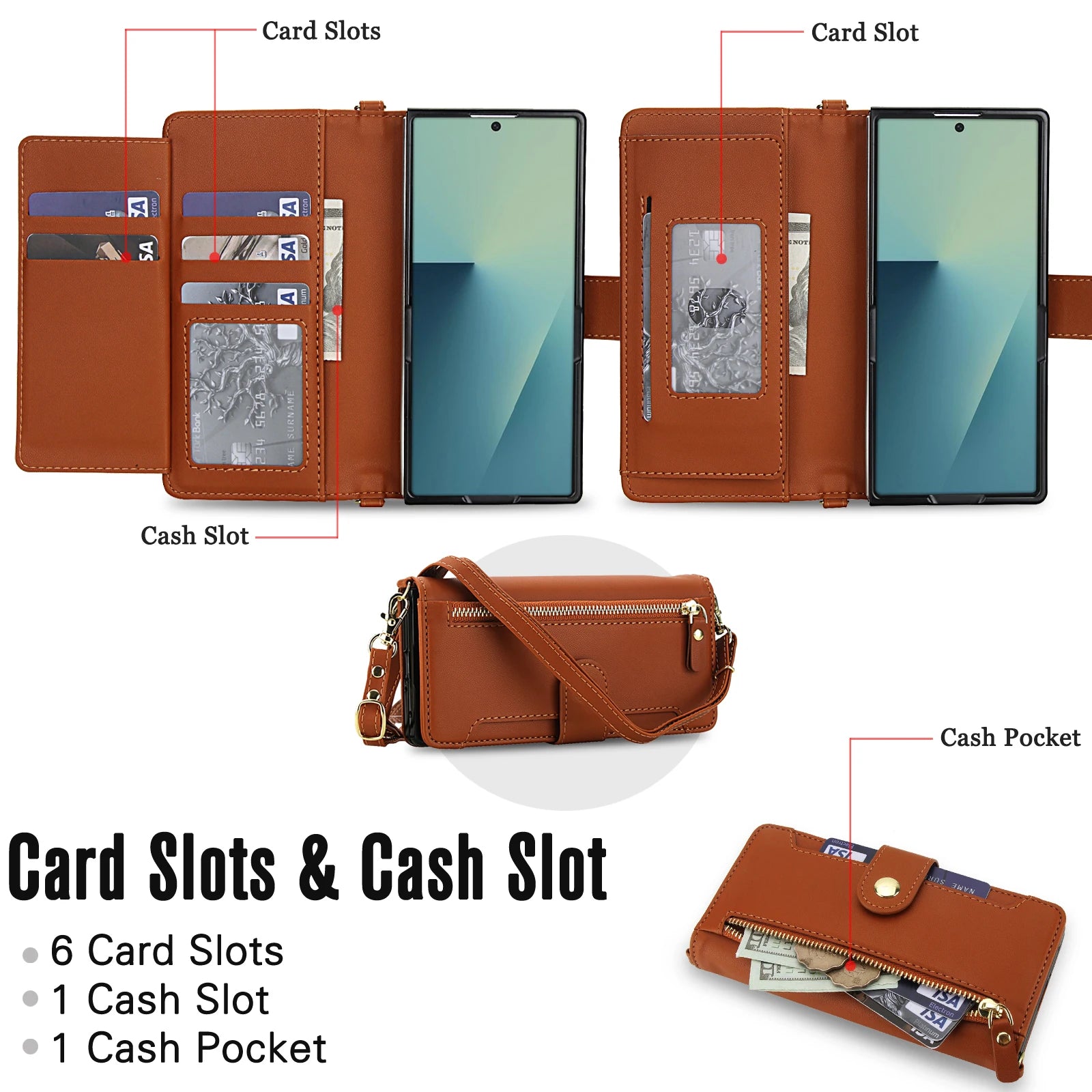 Shockproof Zipper Wallet Folio with Kickstand for Samsung Galaxy Z Fold 6