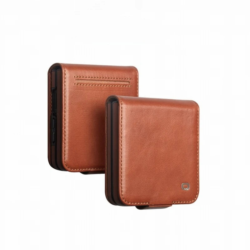 Genuine Calf Cowhide Leather Case with Card Pocket for Samsung Galaxy Z Flip 8