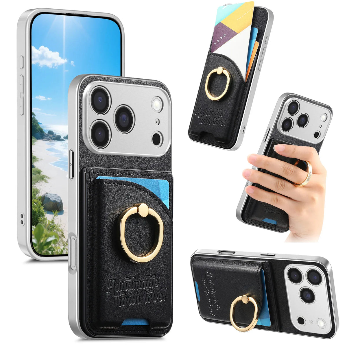 Leather Rotatable Ring Holder Case With Kickstand for iPhone 18 Series