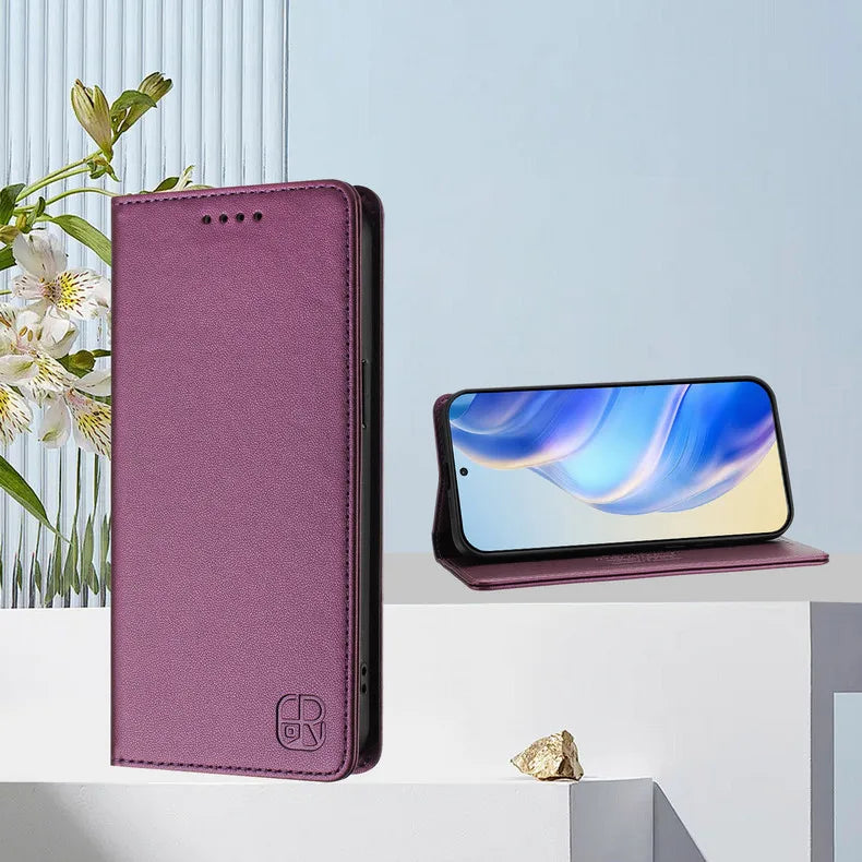 RFID-Blocking Leather Book Cover for OPPO Find X9 / X9 Pro