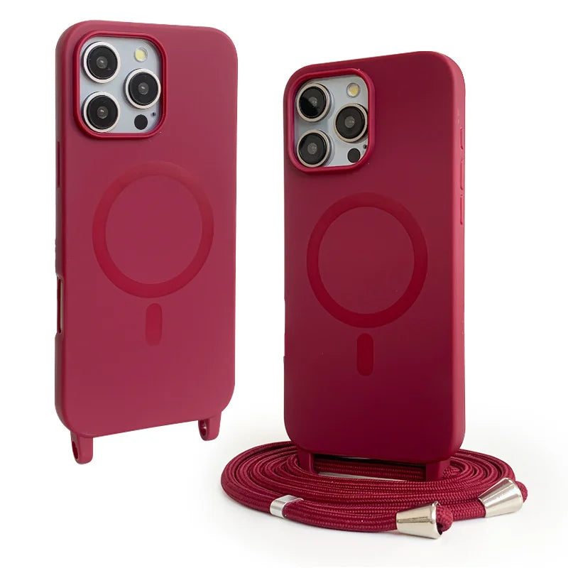 Soft TPU Silicone Crossbody Lanyard MagSafe Case for iPhone 15 Series