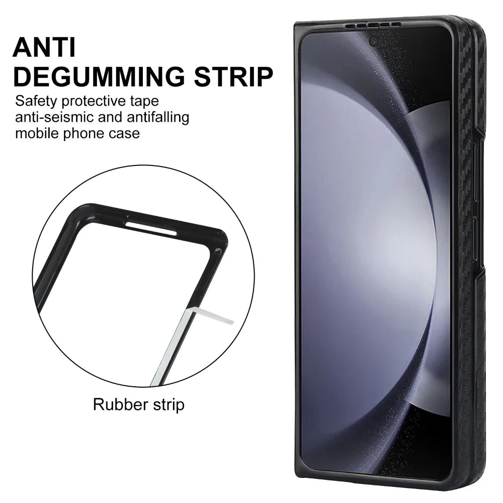 Carbon Fiber Pattern Leather Case with Kickstand Holder for Samsung Galaxy Z Fold 6
