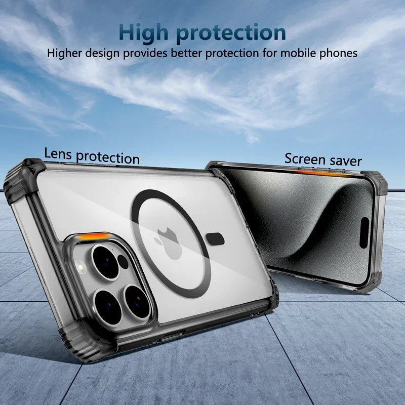 Shockproof Armor Transparent MagSafe Case for iPhone 16 Series