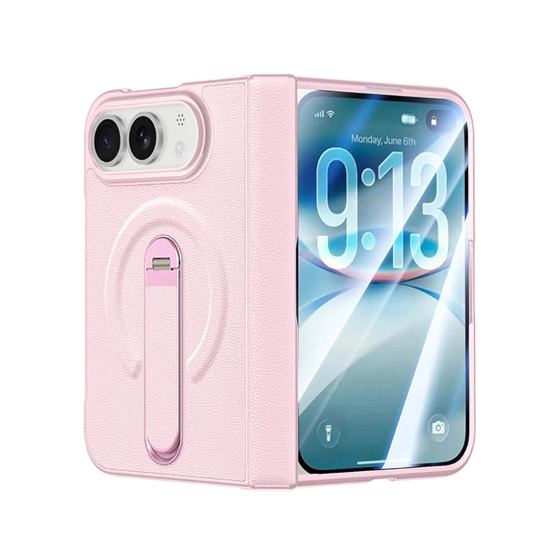 Hinge Protection Kickstand Case with MagSafe Metal Holder for iPhone Duo