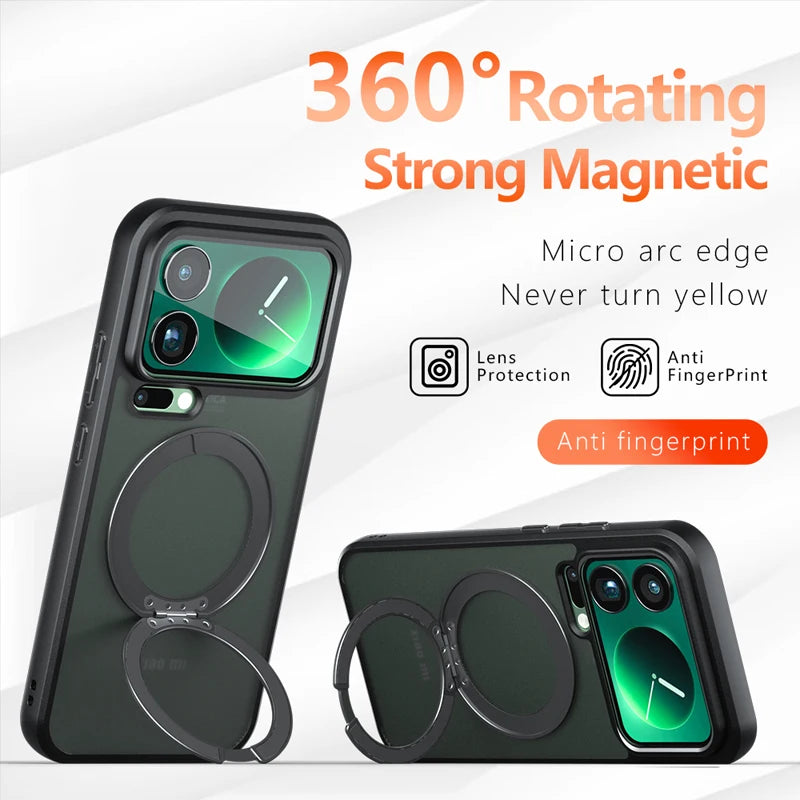 Shockproof Frosted PC TPU Magnetic Case with 360-Degree Rotating Ring Holder for Xiaomi 17 Series