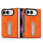 Faux Leather MagSafe Kickstand Case with 360° Rotating Stand for iPhone Duo