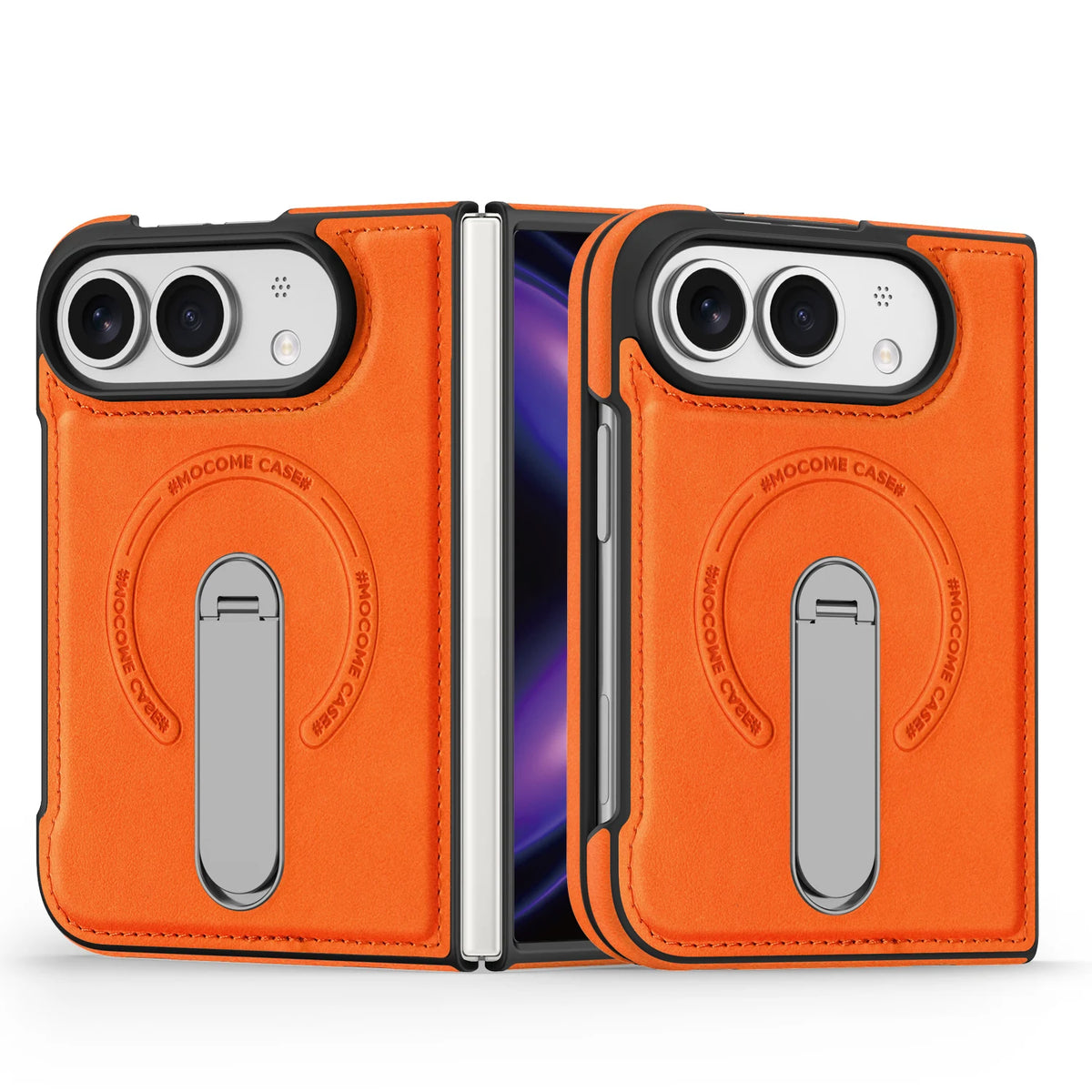 Faux Leather MagSafe Kickstand Case with 360° Rotating Stand for iPhone Duo