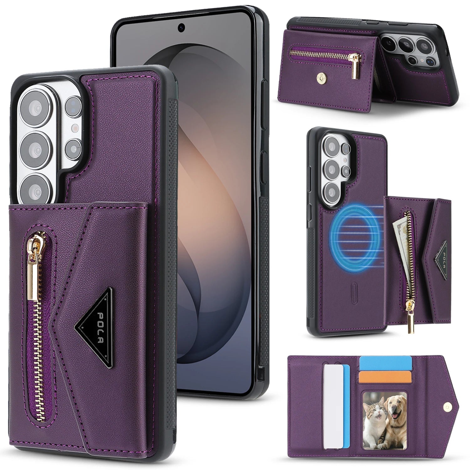 Detachable Magnetic Card Wallet Case with Shockproof Bumper for Samsung Galaxy S23 Ultra