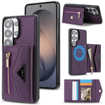 Pebbled Leather Detachable 2-in-1 Card Case with Zippered Wallet Pouch for Samsung Galaxy S25 Ultra