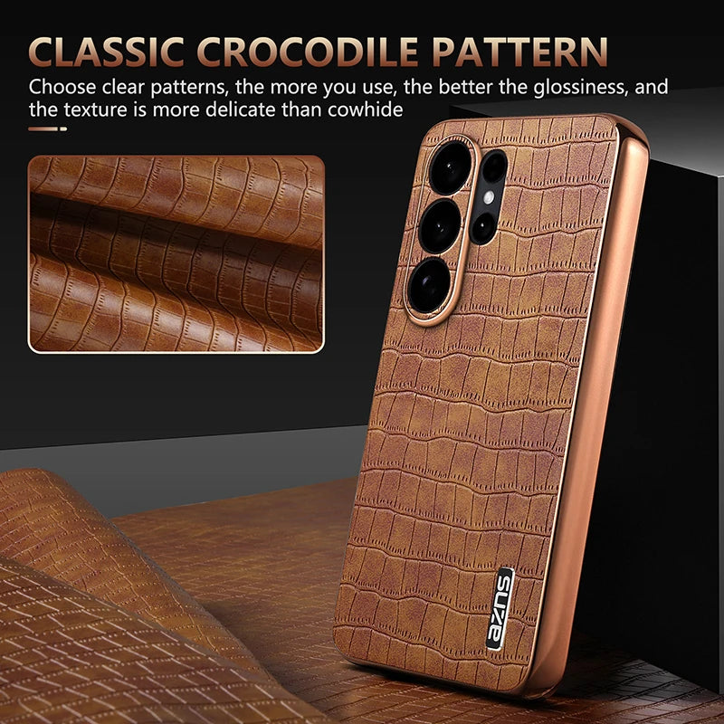 Crocodile Pattern Skin-Feel Phone Case for Samsung Galaxy S25 Series