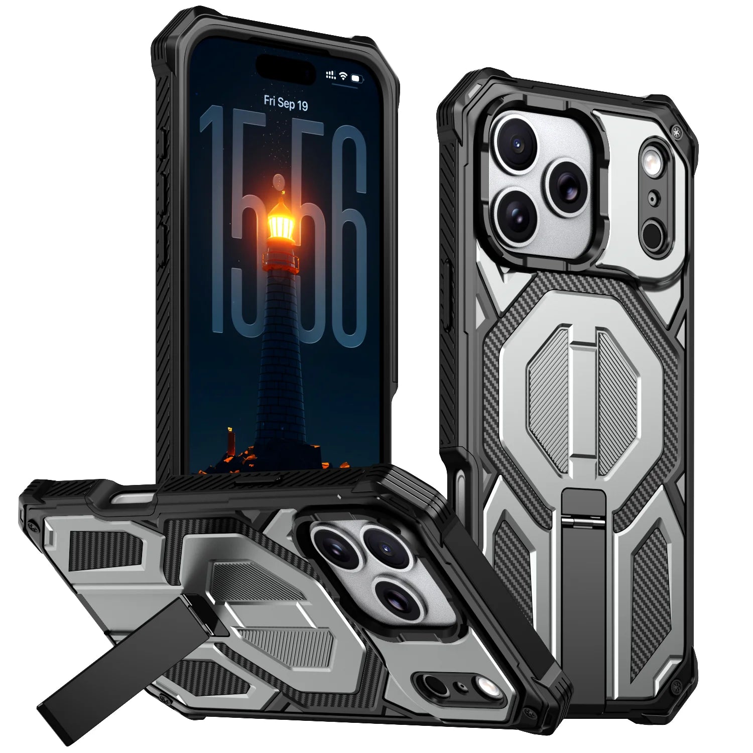 Heavy Duty Armor MagSafe Case with Metal Kickstand for iPhone 17 Series