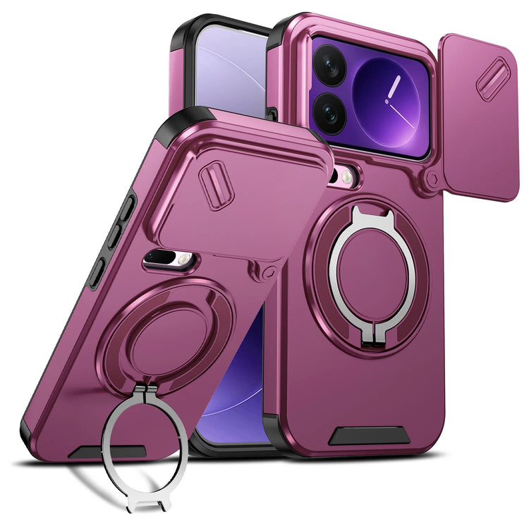 Shockproof Case with Sliding Camera Cover and Rotating Ring Stand for Xiaomi 18 Series