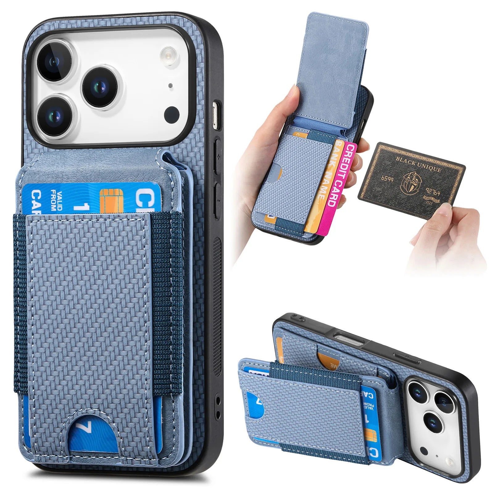 Carbon Fiber Design Vertical Flip Phone Holder Wallet Case for iPhone 17 Series