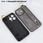 Sheepskin Leather Phone Case with Wrist Strap & Ring for iPhone 16 Series