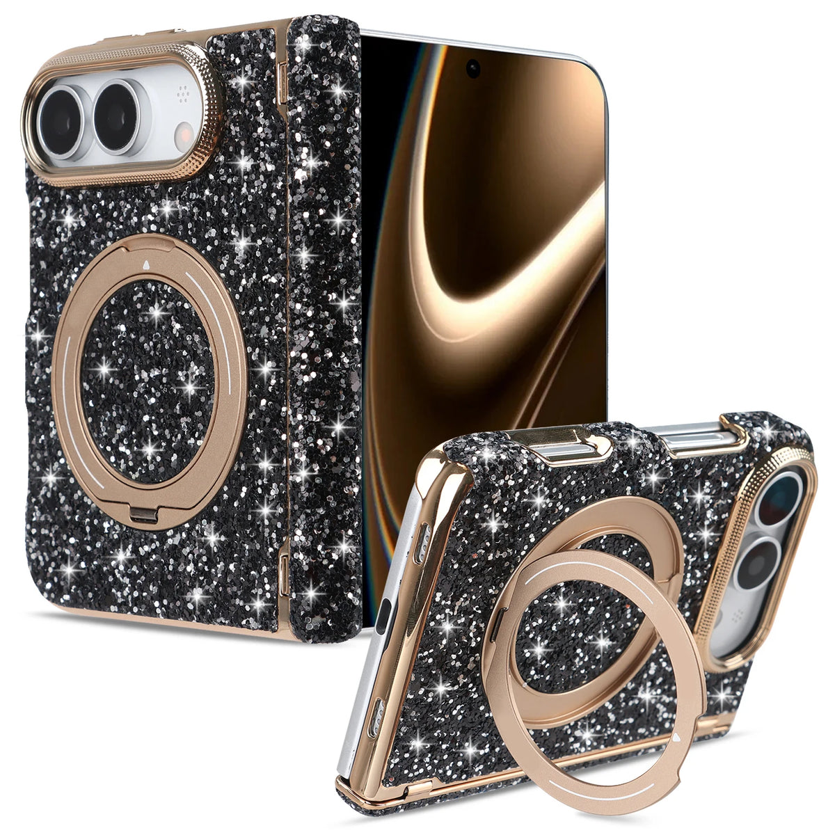 Glitter Rhinestone MagSafe Case with 360° Rotating Ring Stand for iPhone Duo