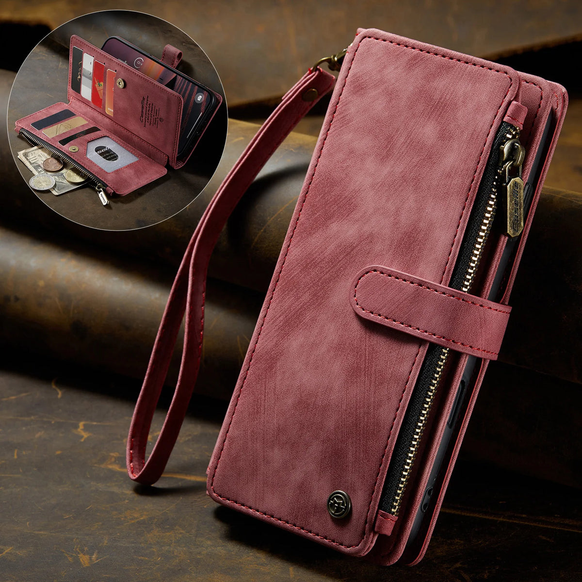 10-Card Leather Wallet Case with Detachable Lanyard for iPhone 18 Series