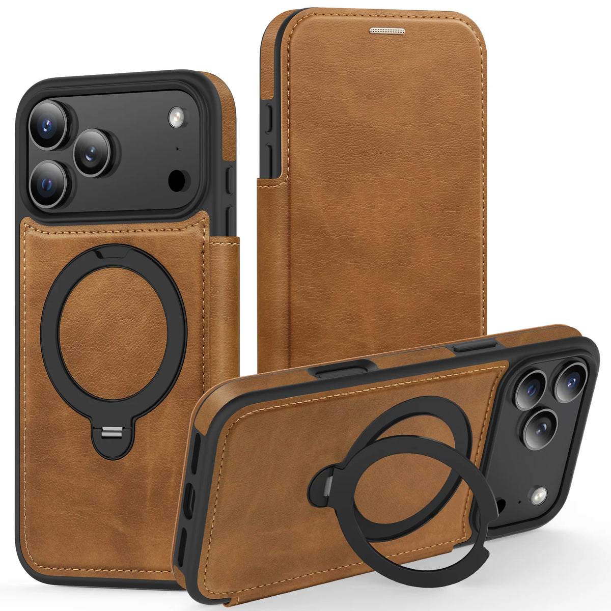 MagSafe Compatible Leather Flip Case for iPhone 17 Series